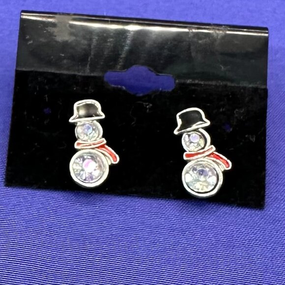 I.N.C Crystal Snowman Post Earrings Set On Original Card - Picture 7 of 11